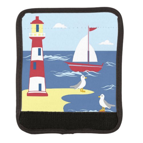 Cute Lighthouse and Boat Seaside Art Luggage Handle Wrap