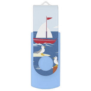 Cute lighthouse and Boat Seaside Illustration Flash Drive