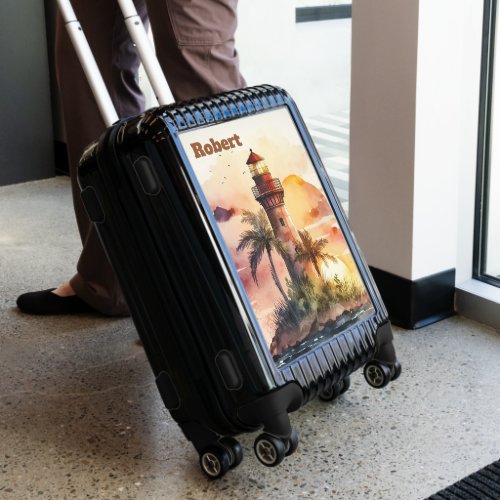 cute lighthouse lovers add name beach luggage