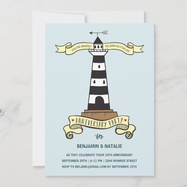 Cute Lighthouse | Nautical Anniversary Party Invitation (Front)
