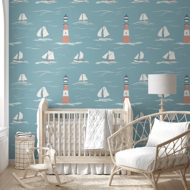 Cute Lighthouse/Sailboats/Blue Wallpaper (Kids)