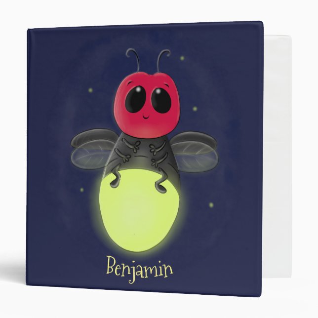 Cute lightning bug firefly cartoon illustration 3 ring binder (Front/Inside)