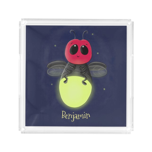 Cute lightning bug firefly cartoon illustration acrylic tray (Front)