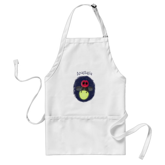 Cute lightning bug firefly cartoon illustration adult apron (Front)