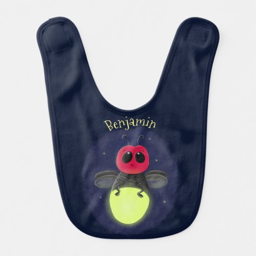 Cute lightning bug firefly cartoon illustration baby bib
