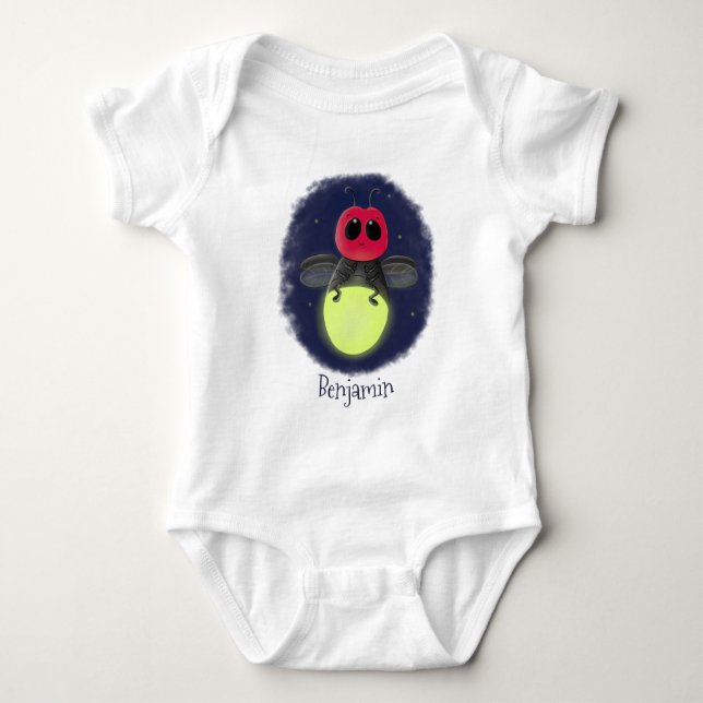 Cute lightning bug firefly cartoon illustration baby bodysuit (Front)