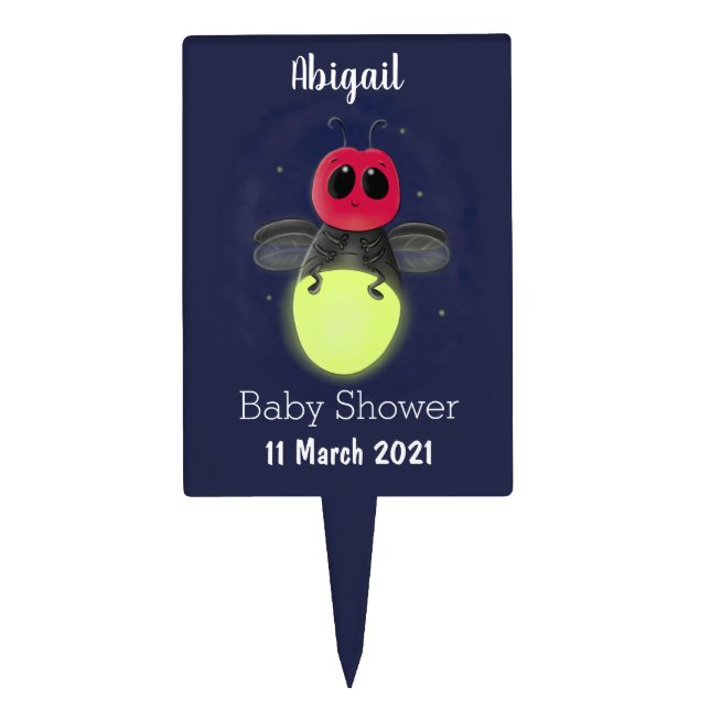 Cute lightning bug firefly cartoon illustration cake topper (Front)