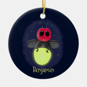 Cute lightning bug firefly cartoon illustration ceramic ornament