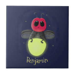 Cute lightning bug firefly cartoon illustration ceramic tile