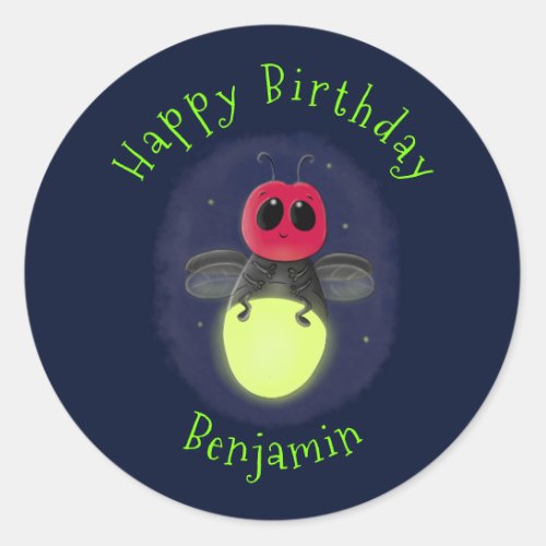 Cute lightning bug firefly cartoon illustration classic round sticker