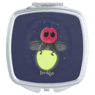 Cute lightning bug firefly cartoon illustration compact mirror