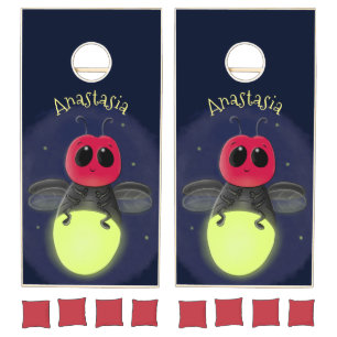 Cute lightning bug firefly cartoon illustration cornhole set
