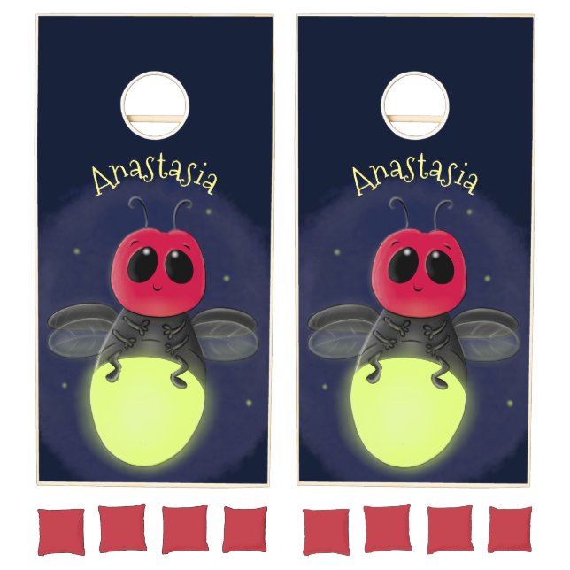Cute lightning bug firefly cartoon illustration cornhole set (Set)