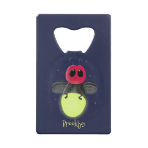 Cute lightning bug firefly cartoon illustration credit card bottle opener