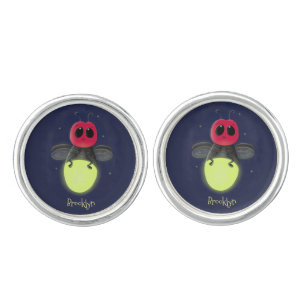Cute lightning bug firefly cartoon illustration cufflinks