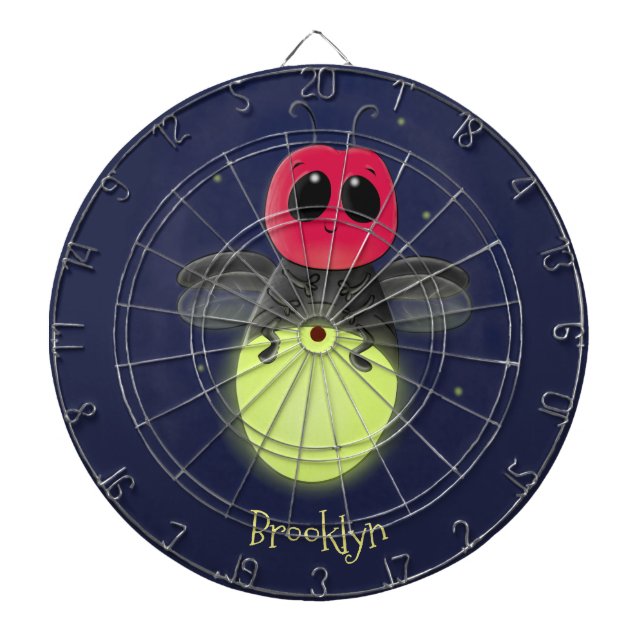 Cute lightning bug firefly cartoon illustration dart board (Front)