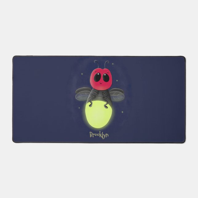 Cute lightning bug firefly cartoon illustration desk mat (Front)