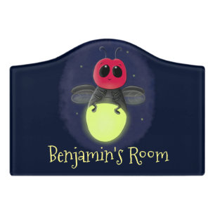 Cute lightning bug firefly cartoon illustration door sign