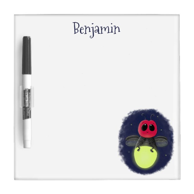 Cute lightning bug firefly cartoon illustration dry erase board (Front)