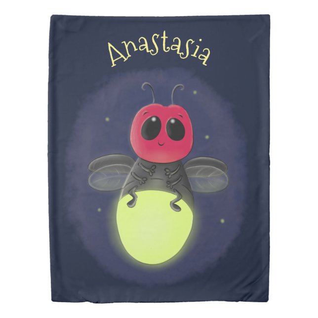 Cute lightning bug firefly cartoon illustration duvet cover (Front)