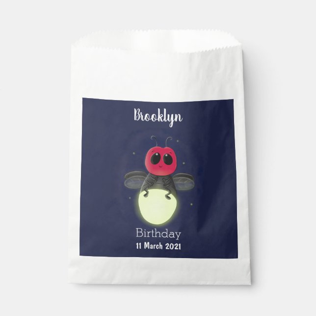 Cute lightning bug firefly cartoon illustration favor bag (Front)