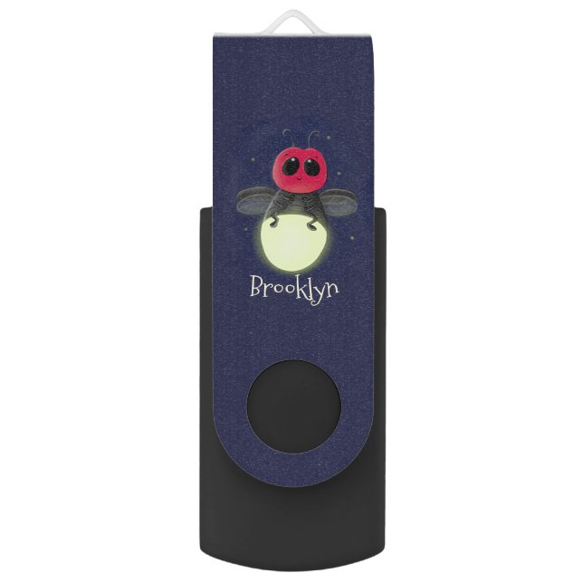 Cute lightning bug firefly cartoon illustration flash drive (Front Vertical)