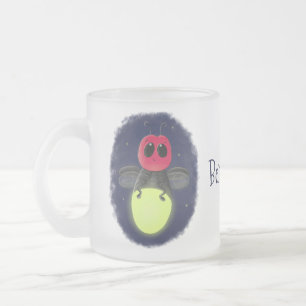 Cute lightning bug firefly cartoon illustration frosted glass coffee mug