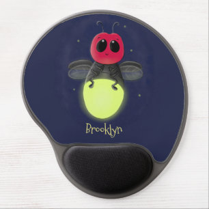 Cute lightning bug firefly cartoon illustration gel mouse pad