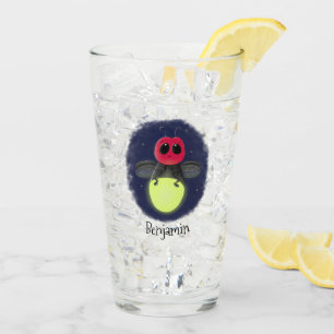 Cute lightning bug firefly cartoon illustration glass
