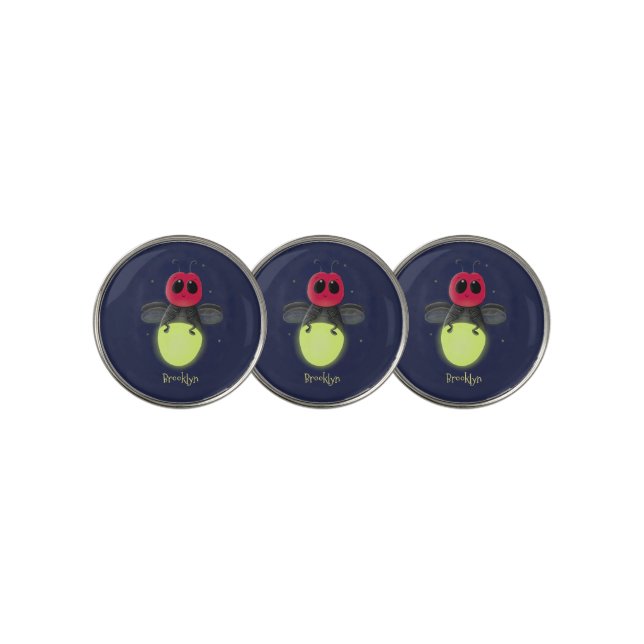 Cute lightning bug firefly cartoon illustration golf ball marker (3 Up)
