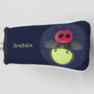 Cute lightning bug firefly cartoon illustration golf head cover