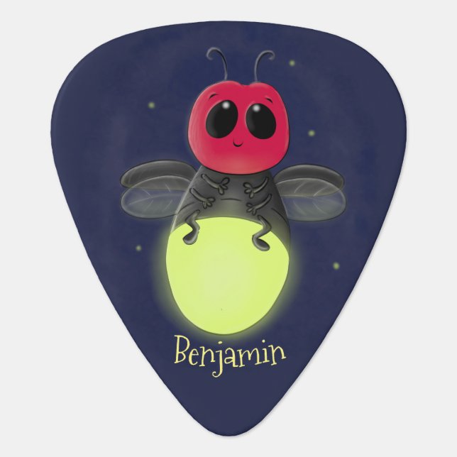 Cute lightning bug firefly cartoon illustration guitar pick (Front)
