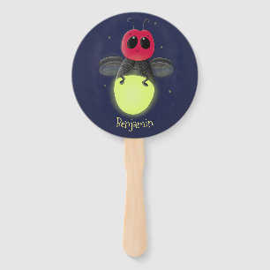 Cute lightning bug firefly cartoon illustration hand fan