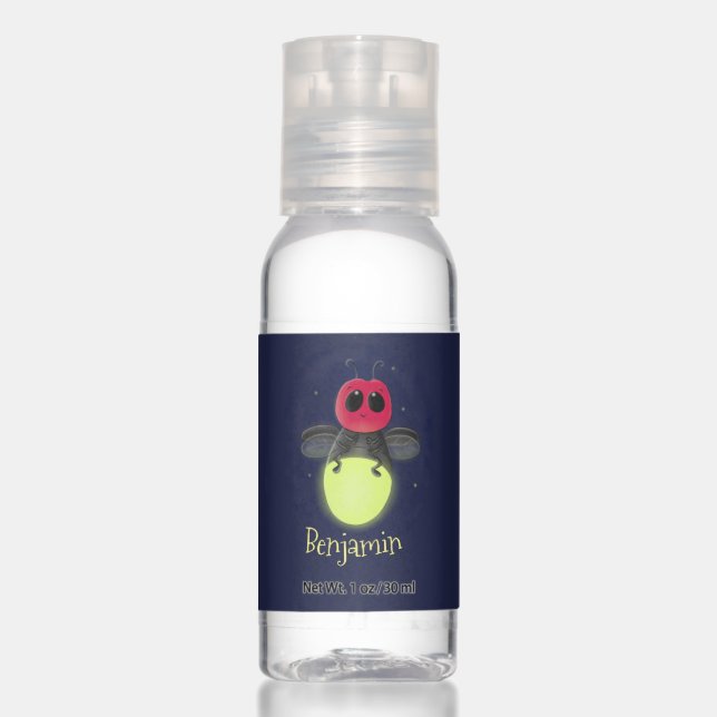Cute lightning bug firefly cartoon illustration hand sanitizer (Front)