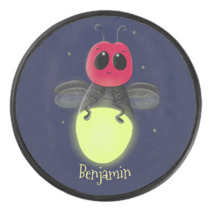 Cute lightning bug firefly cartoon illustration hockey puck