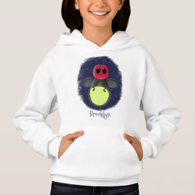 Cute lightning bug firefly cartoon illustration hoodie (Front)