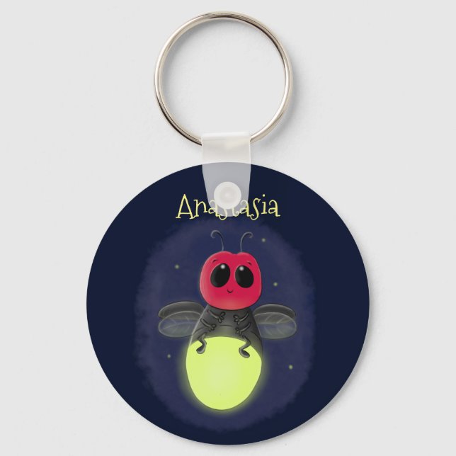 Cute lightning bug firefly cartoon illustration keychain (Front)