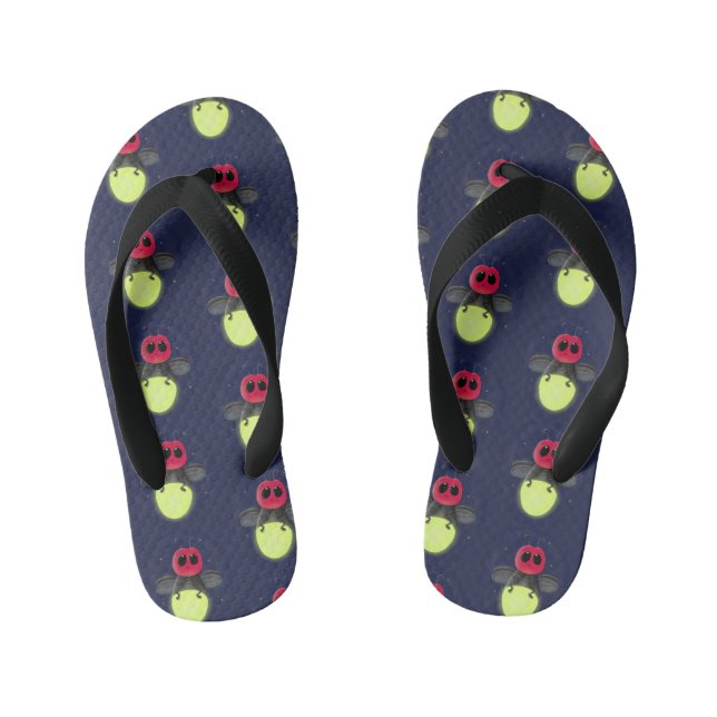 Cute lightning bug firefly cartoon illustration kid's flip flops (Footbed)