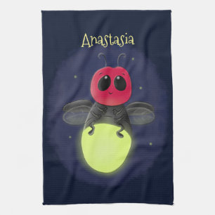 Cute lightning bug firefly cartoon illustration kitchen towel