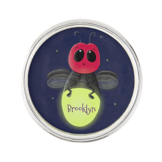 Cute lightning bug firefly cartoon illustration lapel pin (Front)