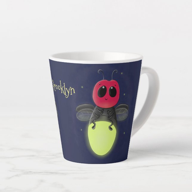 Cute lightning bug firefly cartoon illustration latte mug (Right Angle)