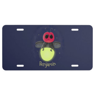 Cute lightning bug firefly cartoon illustration license plate