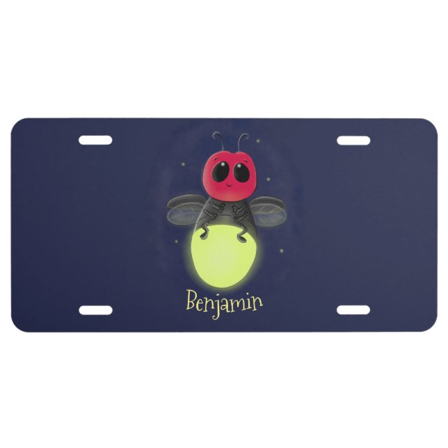 Cute lightning bug firefly cartoon illustration license plate (Front)