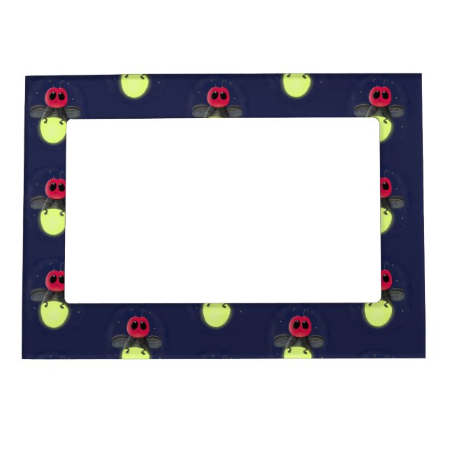 Cute lightning bug firefly cartoon illustration magnetic frame (Front)