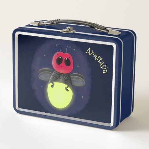 Cute lightning bug firefly cartoon illustration metal lunch box