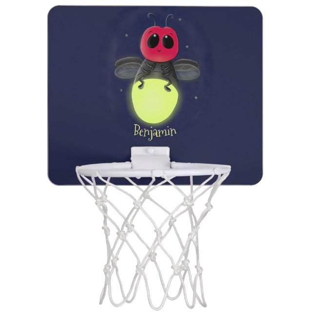 Cute lightning bug firefly cartoon illustration mini basketball hoop (Front)