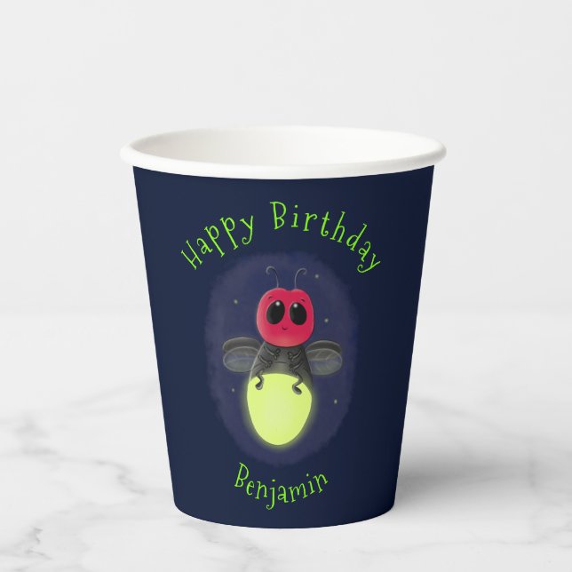 Cute lightning bug firefly cartoon illustration paper cups (Front)