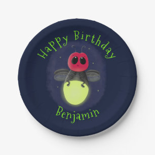 Cute lightning bug firefly cartoon illustration paper plates