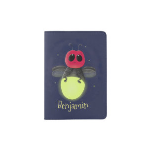 Cute lightning bug firefly cartoon illustration passport holder