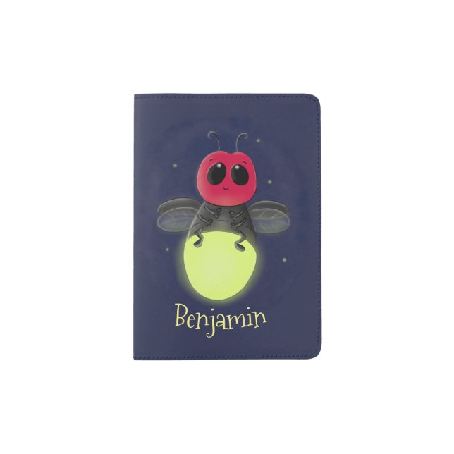 Cute lightning bug firefly cartoon illustration passport holder (Front)
